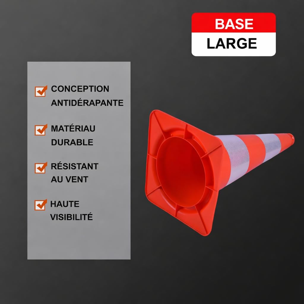 Pack de 10 Cônes de Trafic, Cônes de Sécurité avec Bande Réfléchissante et Matériau PVC pour Sécurité Routière, Parking, Entraînement Sportif et Activités Extérieures (50CM)