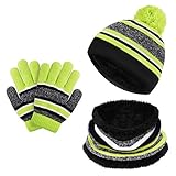 VBIGER Sombreros de Caliente Punto para Niños y Niñas con Forro de Felpa Corta, Set de Bufanda, Gorro y Guantes, 3 Piezas, 3-6 Años