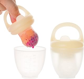 2 Pack Baby Food Feeder Pacifier , Baby Fruit Feeder, 2in1 Silicone Nibbler Pacifier and Teether, Infant Teething Toys Training Massaging Toy Teether, BPA Free Babies Teething Relief Toy