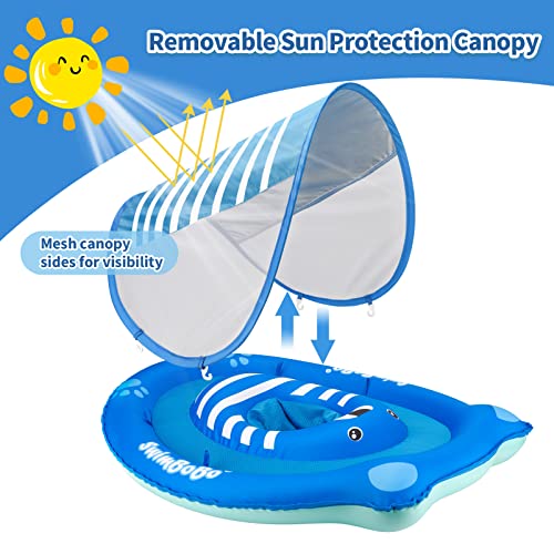 Swimbobo Baby Pool Float Ring With Adjustable Sun Canopy And Safety Seat Blue Bear Pool Toy For Age Of 3-36 Months (Blue Bear) #TOP1