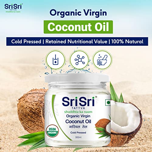 Image of Sri Sri Tattva Organic Virgin Coconut Oil, 300ml - Cold Pressed, Natural, Pure Coconut Oil for Healthy Hair and Skin Care