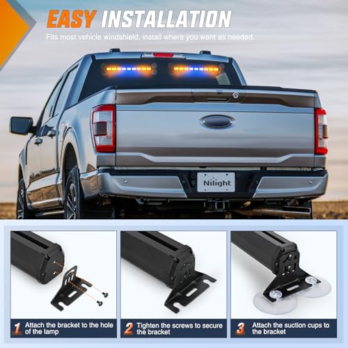 Image of Nilight 162 LED Traffic Advisor Strobe Light Bar with Controller Amber Blue | 2 in 1 Emergency Warning Hazard Lights 4 Switchable Color 36 Flash Pattern for Trucks Cars Tow Plow Construction Vehicles
