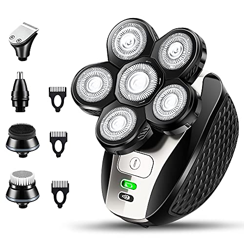 Afeitadora Electrica Hombre 5 en 1, Afeitadora Rotativas Electricas Afeitadora Cabeza Hombre con 6 Cabezas Rotativa Uso en Húmedo y Seco USB Recargable Cortadora Multifuncional para Nariz Rostro Cover