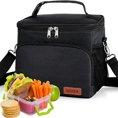 NIUTA Insulated Lunch Bag for Men/Womens, Lunch Box, Upgraded version Double Deck Reusable Lunch Pail (Black)