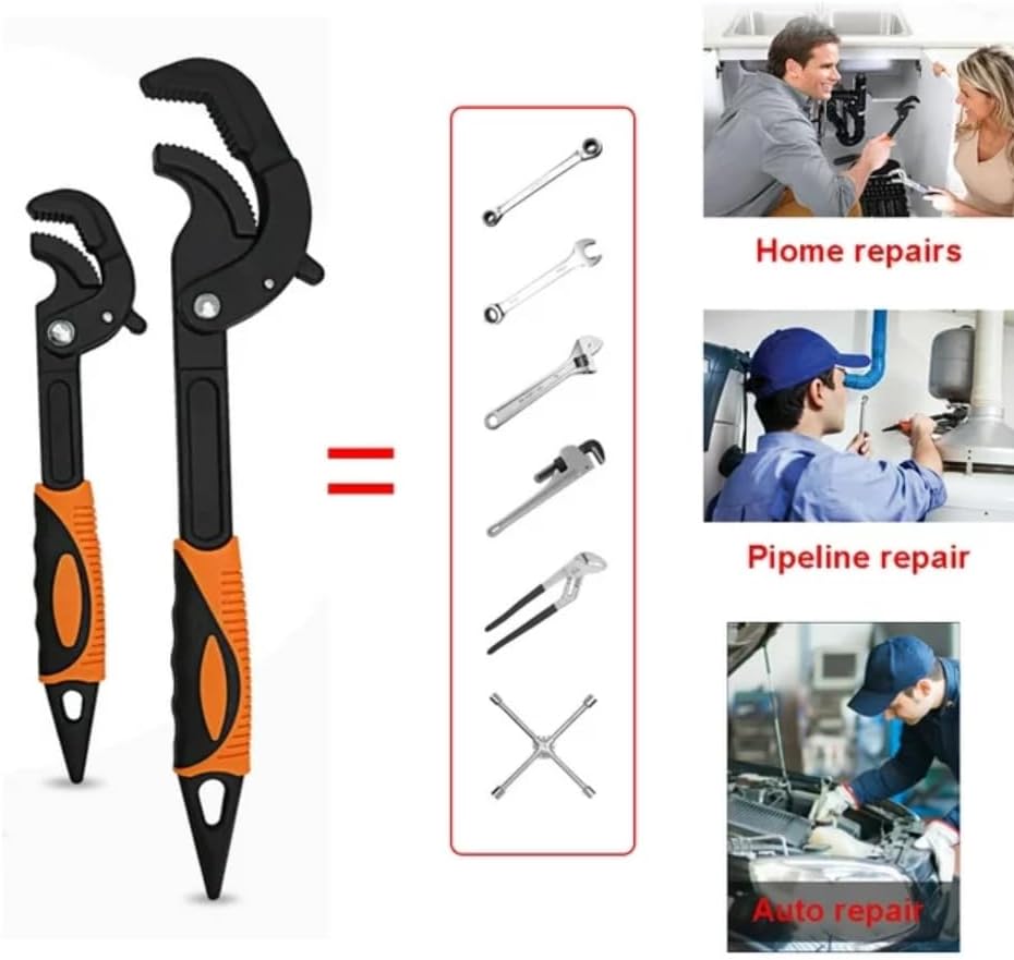 Miniatura 5 de JTZXJJX Juego de llaves universales multiusos de 2 piezas, llaves ajustables de 10.5 y 15 pulgadas, llaves de tubo de agarre eléctrico para