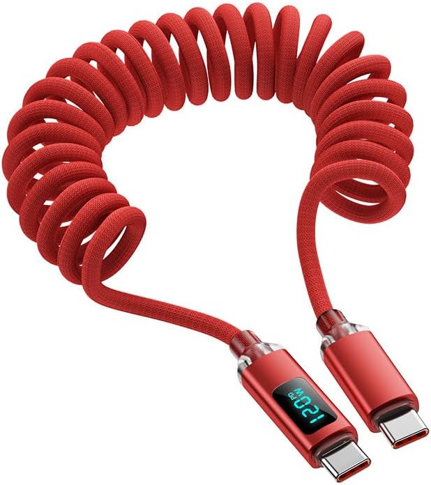USB C to USB C Cable 6.5FT 120W Cables with Display Spring Wire Charger Type C Cables High Speed Fast Charging for Phone (Red,2M/6.5FT)