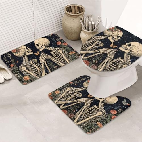 Alfombrilla de baño de calaveras góticas: evite resbalones con este set de 3 piezas 2