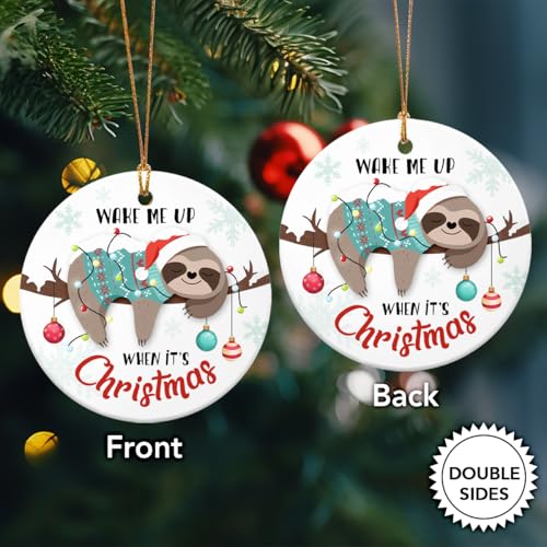 Wake-Me-Up-Sloth-Christmas-Ornaments-2024-Double-Sided-Ceramic-Sloth-Ornaments-for-Christmas-Tree-Animal-Christmas-Ornament-Holiday-Decor-Keepsake-Sloth-Gifts-for-Women-Friends-Bestie Wake Me Up Sloth Christmas Ornaments 2024 Double Sided Ceramic Sloth Ornaments for Christmas Tree Animal Christmas Ornament Holiday Decor Keepsake Sloth Gifts for Women Friends Bestie