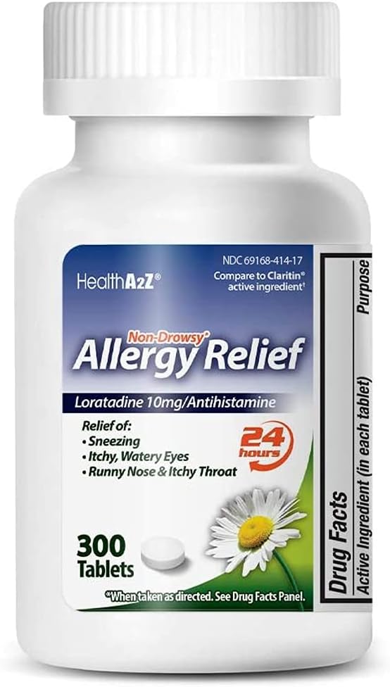 HealthA2Z Allergy Relief, Loratadine Tablet 10mg/Antihistamine,Non-Drowsy, 300 Counts, 24-Hour Allergy Medicine : Health & Household