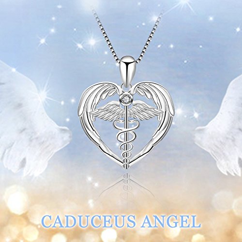 YFN Sterling Silver Caduceus Angel Nursing Themed Pendant Necklace 18" (Nurse Necklace) (Nurse Necklace)2