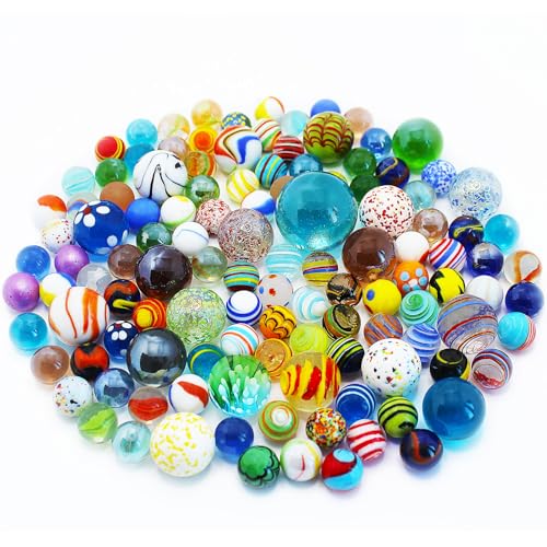 Image of 130 PCS Glass Marbles Bulk, Colorful Assorted for Kids, Games and Run Accessories for Boys and Girls, Beautiful Collections for Home Decoration