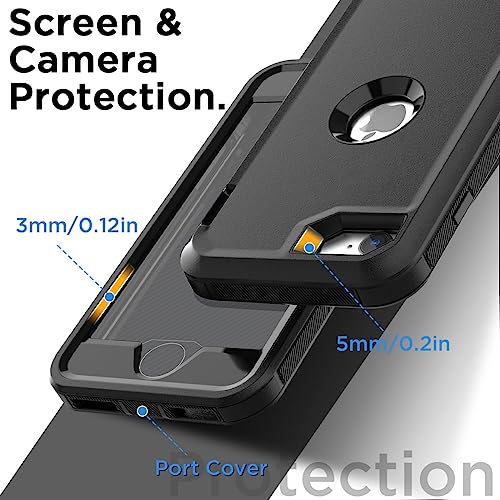 Image of AICase for iPhone SE Case 3rd & 2nd Generation, for iPhone SE 2022 /2020 Built-in Screen Protector Heavy Duty Protective Shockproof 3-Layer Full Body Rugged Phone Cover, Black