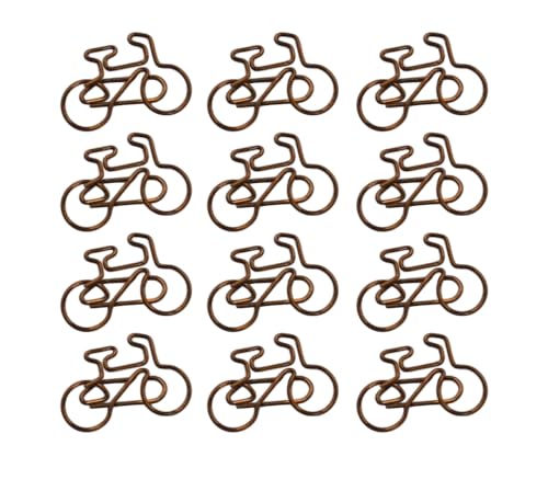 【自転車 モチーフ ゼムクリップ】12個入り ブラウン 茶色 レトロ バイク 乗り物 サイクリング 散歩 休日 日常 通学 通勤 移動 デザインクリップ 事務用品 文房具 ラッピング ギフト ブックマーク ペーパーアイテム バインダー