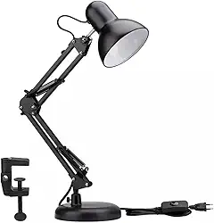 Luminária de Mesa Articulável Com Base e Garra Flexível Bivolt para Estudo Trabalho Leitura em Metal Preto Design Elegante (Preto)
