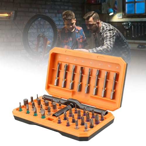 GOEDCH Ensemble de tournevis magnétiques 42 en 1 : jeu de tournevis à cliquet avec sac de transport, kit de tournevis magnétiques multi-embouts avec poignée à cliquet amovible pour meubles