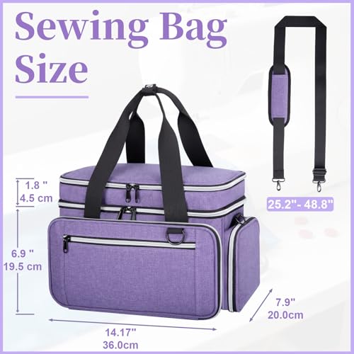 Anitor Large Sewing Supplies Organizer, Double Layer Sewing Storage Organizer with Two Detachable Dividers, Travel Sewing Bag Organizer with Shoulder Strap for Accessories, Purple, (Bag Only) by Anitor - Image 3