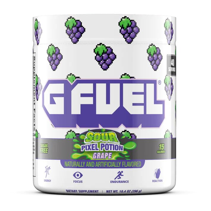 G Fuel Sour Pixel Potion Energy Drink Powder, Sugar-Free Focus + Energy Supplement with Antioxidants & Vitamins for Gaming & Workout, Sour Grape Flavor, 40 Servings