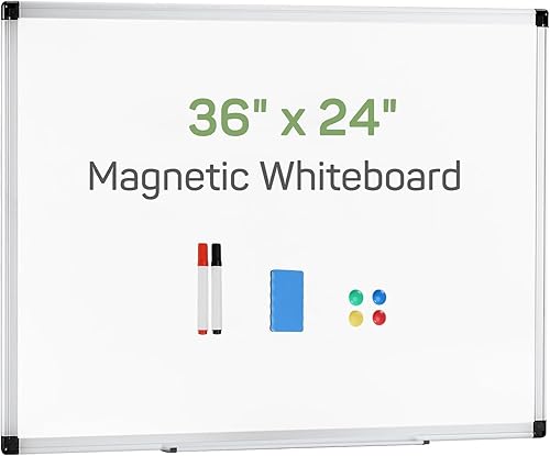 Pizarra blanca magnética de borrado en seco de 36 x 24 pulgadas para el hogar, escuela, oficina, marco de aluminio plateado