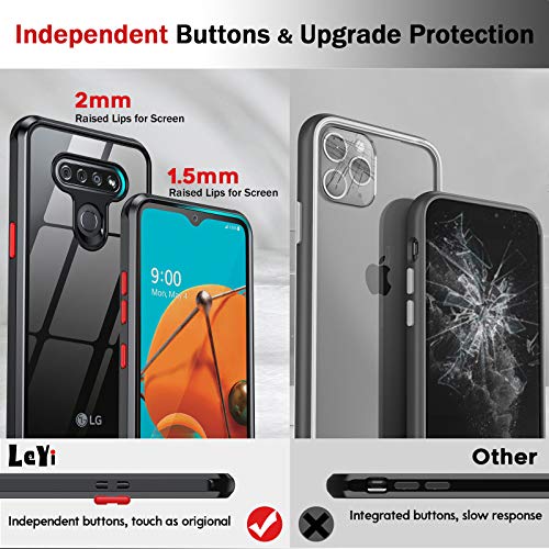 LeYi Compatible with LG K51 Phone Case, LG K51 Case with 2 Tempered Glass Screen Protector, Shockproof Bumper [Unique Buttons] Clear Back Slim Protective Phone Case for LG K51, Black - Image 3