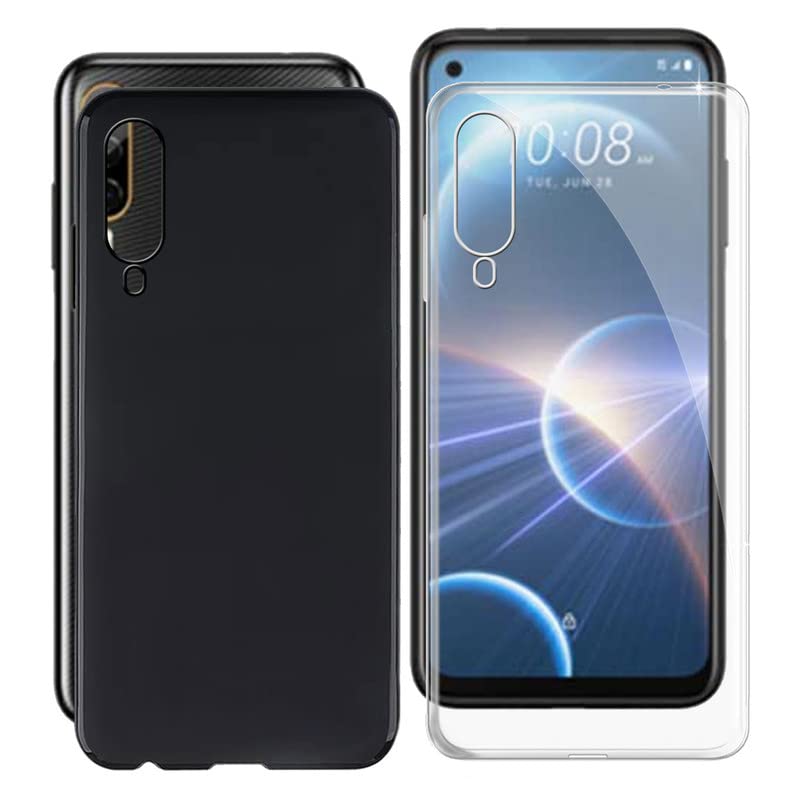 Case for HTC Desire 22 Pro, KJYF Shockproof Bumper Cover 360° Drop Protection Case Full Body Ultra-Thin Soft Silicone Phone Case for HTC Desire 22 Pro (6.6') - Black & Clear
