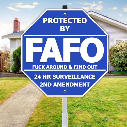 TAOSAMKF FAFO Security Sign Fuck Around and Find Out Sign with Stake 10 x 28 Protected by FAFO Security Sign Metal Aluminum Home Security Signs for Yard UV Protected Easy Install TA-184