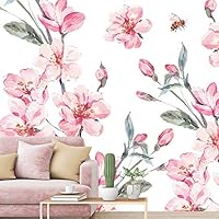 Wall Mural Flowers and Leaves Removable Self-Adhesive Wallpaper Wall Decoration for Bedroom Living Room - 66x96 inches
