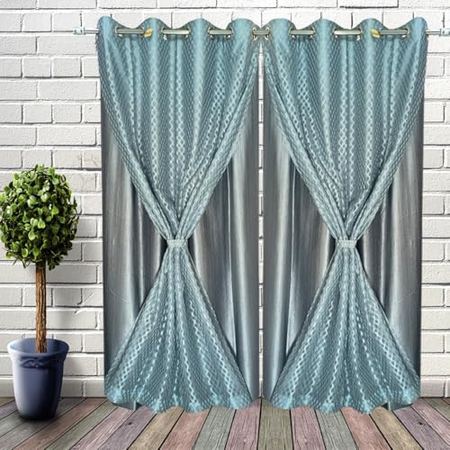Image of Double Curtains 2 in 1 Embroidery Transparent Curtain with 80% Blackout Curtain Best for Every Interior Living Room Grommet(S Grey, 5 feet Set 2)