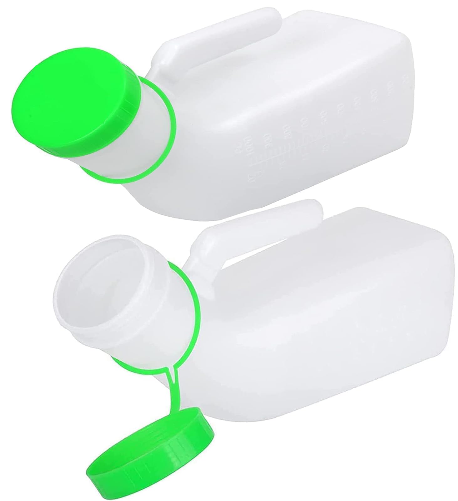 ROHCGHC Male urinal bottle, 2 Pack Urinals for Men with Glow Lid in The Dark,1000ml Male Urinal Pee Bottle with Spill Proof Screw Green Cap for Travel & Urine Collection(Green2PACK)