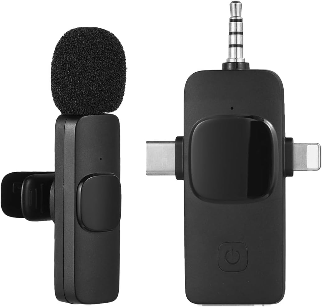 3-in-1 Wireless Collar Clip Microphone Clip-on Microphone Mic Transmitter and Receiver with Clip Portable Rechargeable Microphone System for Interview Live Show Vlog Shooting Teaching Meeting Speech