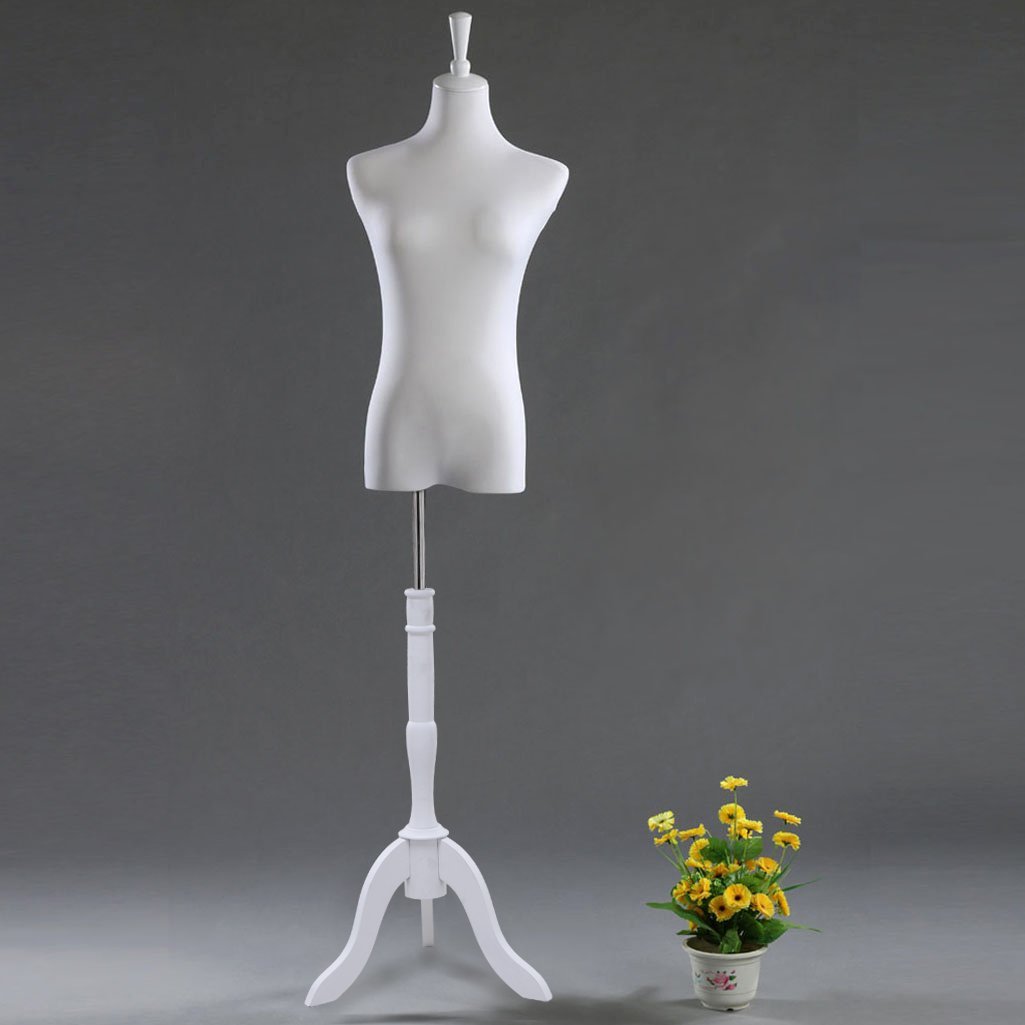 Loywe Mannequin de couture Buste de femme réglable en Hauteur avec trépied en Bois Taille 32-36 Blanc LW6017W