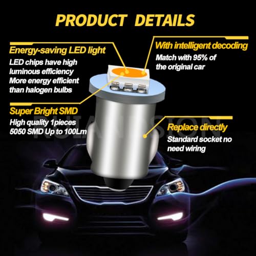 Ruiandsion 12V BA7S Bombillas LED Amarillas para Tablero Pack 10 miniatura 4
