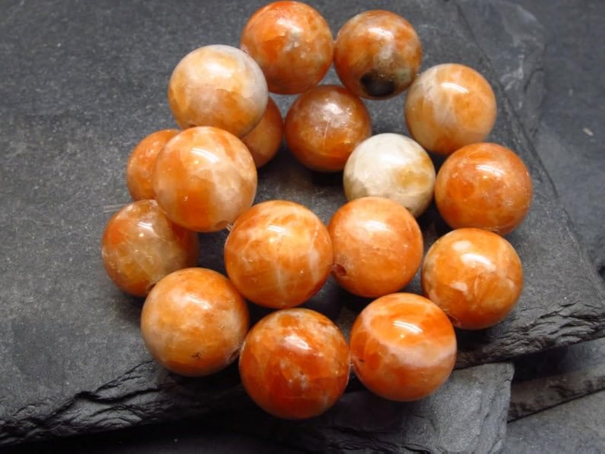 Natural Orange Calcite 12mm Round Bead Stretchable Bracelet, Unisex Gift