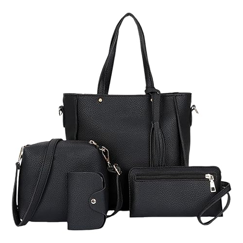 Ladies 4Pcs Handbag Set PU 1eather Crossbody Purse Shoulder Bag