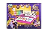 Unicorn Academy Spray Pen Set Deluxe | Desktop Airbrush Malset mit 12 Pustestiften & 16 Schablonen | Kreatives Bastelset mit Sprühstifte für Kinder | Spray & Create Kunstbox Geschenk
