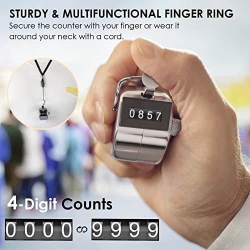 Ktrio Metal Hand Tally Counter 4-Digit Tally Counters Mechanical Palm Counter Clicker Counter Handheld Pitch Click Counter Number Count For Row, People, Golf, Lap & Knitting, 2 X 1.85 Inches, Silver #TOP2