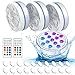4 LED Sommergibili Luci Piscina，DEEFSOUL luci per laghetto sommergibile dispone di 13 perline lampada LED,16 modalità RGB, impermeabile IP68, Con telecomando per Giardino/La Cerimonia Nuziale/Acquaro…