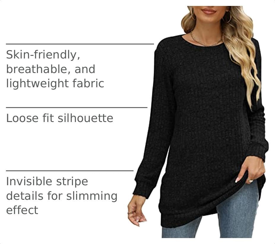 Image of Sweaters for Women Long Sleeve Crewneck Sweatshirt Loose Casual Tunic Tops