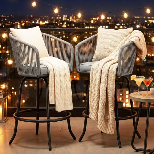 YITAHOME Butacos para Barra Exterior de 27", Set de 2 con Apoyabrazos y Cojines, Butacos Giratorios de 360° para Exterior, Set de 2 Butacos para Isla de Cocina y Patio miniatura 1