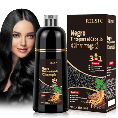 Black Hair Dye Shampoo 3 en 1,Shampoo Tinte Negro para Cabello, Champú para Cabello Instantáneo Champu Colorante Tinte para Hombre y Mujer(500ml Negro)