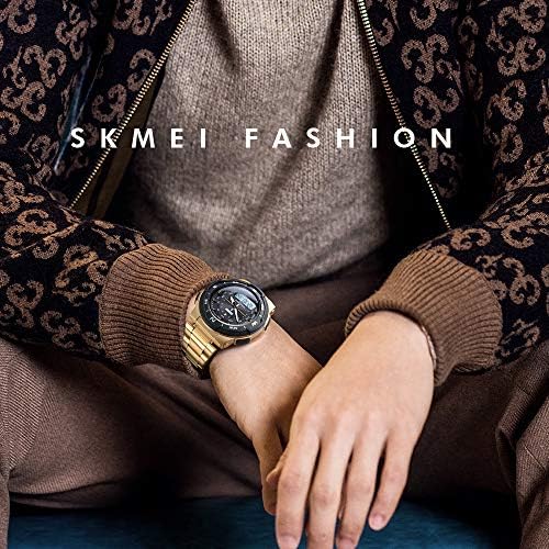 TONSHEN Mens Fashion Luxurious Analog Quartz Digital Watch 50M Waterproof LED Electronic Double Time Plastic Case with Stainless Steel Band Outdoor Military Multifunction Sport Watches