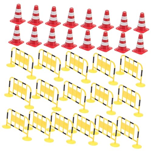 LIOOBO 32Pcs Educational Traffic Cognitive for Safety Barriers and Road Cones Mini Roadblock and Traffic Signs for Outside Play and Learning