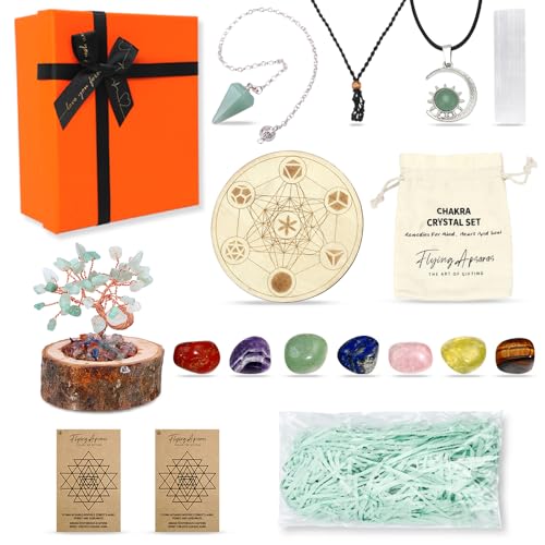 APSARAS USA Crystals and Healing Stones,16 Pcs Healing Crystal Set for Meditation,7 Raw Chakra Stones Crystals Kit，Green Crystal Tree&Green Necklaces