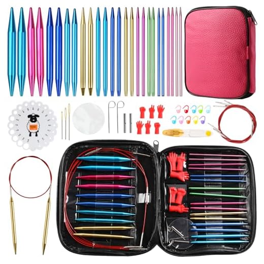 Looen 37pcs Aluminum Circular Knitting Needles Set with Ergonomic Handles,13 Size Interchangeable Crochet Needles with Storage Case for Small Project (Style 1)