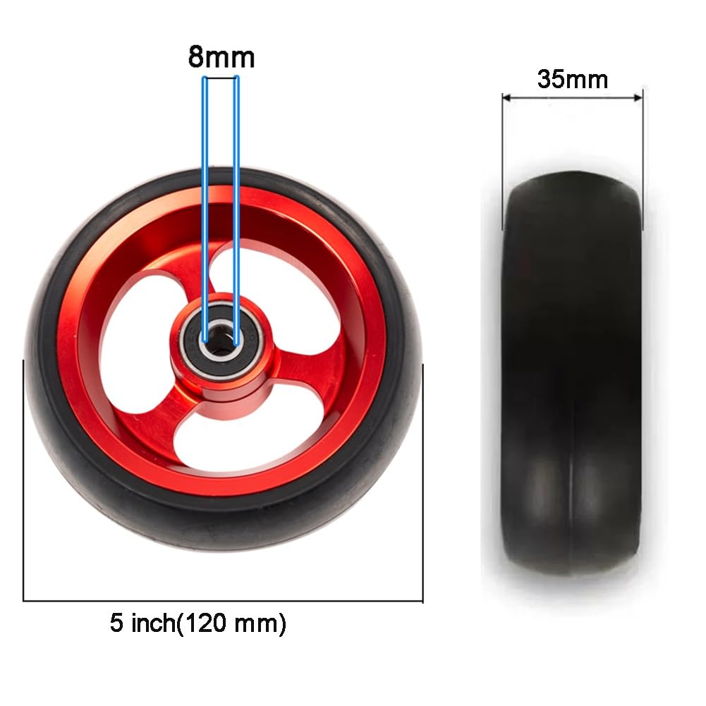 Para 4/5-calowych kółek zapasowych do wózków sportowych, opony pełne poliuretanowe, antypoślizgowe, łożysko 5/16" (8 mm)(5 inch)