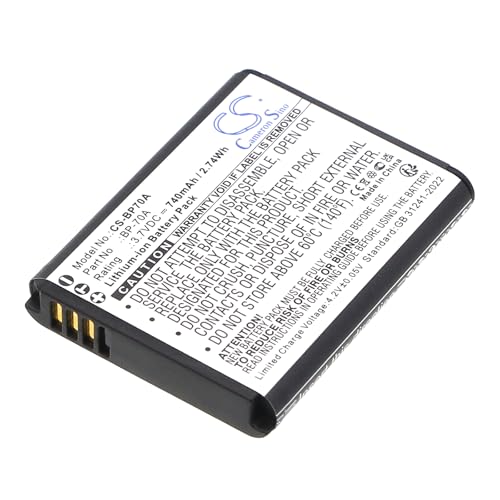 CS-BP70A Batterie 740mAh compatibile con Samsung AQ100 DV100 DV101 DV150 DV150F DV90 EC-MV800ZBPBUS EC-PL120ZBPBUS EC-SL50ZZBPBUS EC-ST65ZZBPUUS EC-ST95ZZBPBUS ES30 ES65 ES67 ES70 ES