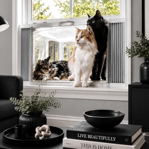 VistaGato Freedom Window Catio - Fits 26-32 Vertical Windows Deluxe Catio Window Box for Indoor Cats Enrichment and Freedom Fresh Outdoor Air Portable Easy Install 2-Year Protection Made in USA