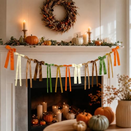 78.7in Hanging Bow Fall Banner, Vintage Fall Garland, Thanksgiving Gifts - image 2