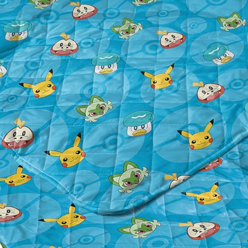 Image of Pokemon Power Squares Full /Queen Quilted Throw Blanket Adults Boys Girls, Soft Lightweight Bedding for Bed, or Couch, 90 x 90 inches