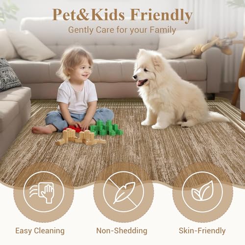 GarveeHome Washable Runner Rug 2x6 Kitchen Hallway Scalloped Rugs, Non Skid Stain-Resistant Solid Bordered Rug Soft Scalloped Entryway Carpet Runner for Bathroom Laundry Room Bedside(Brown,2x6ft)
