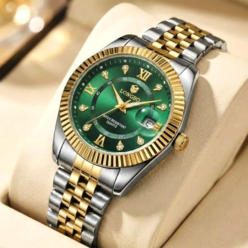 Image of Longbo Trident 83831 Analog Watch with Studded Dial Accents, Stainless Steel Bracelet, Luminous Hands & Date Display | Men | Office, Business, Formal & Gifting